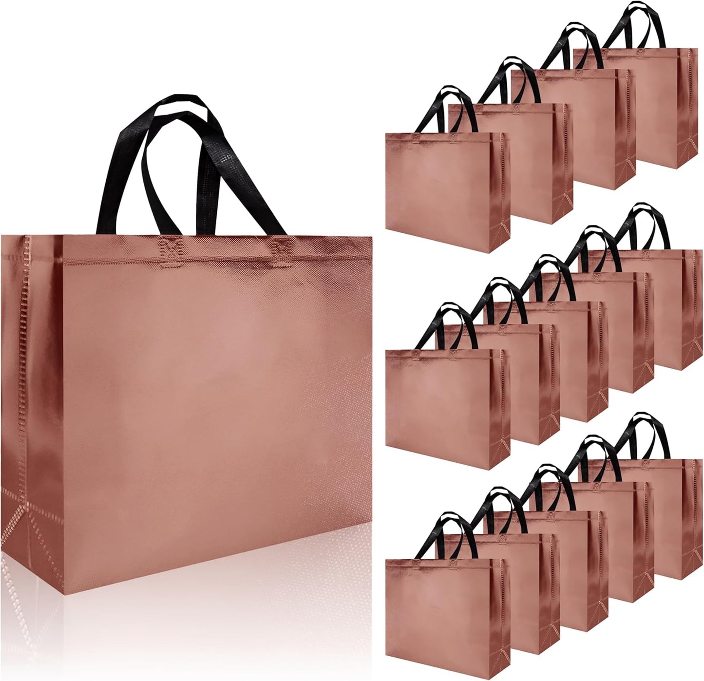 15 Pcs Glossy Red Reusable Gift Bags with Handle, 12.6 x 4.7 x 11 In Christmas Gift Bags with Sturdy Base, Non-woven Holiday Gift Bags Bulk for Xmas, Birthday, Wedding, Party