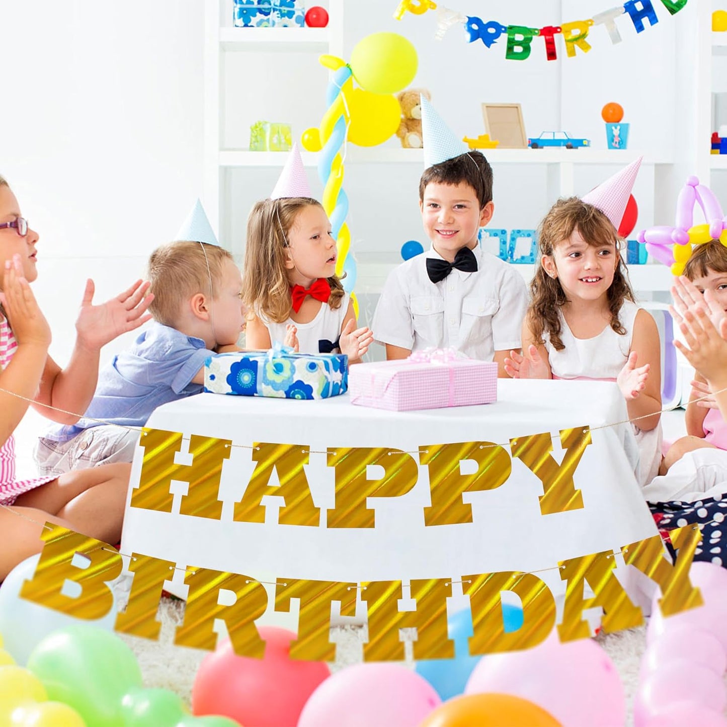 cabzymx 22 Pcs Black Birthday Gift Bags with Yellow Gold Happy Birthday Letters Banner, 12.6 x 4.7 x 11 In Reusable Party Gift Bags Bulk for Kids, Adults Birthday Party