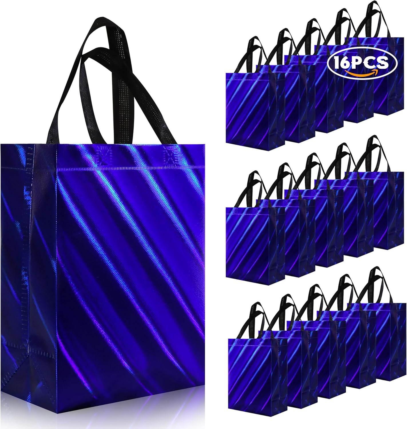 cabzymx 16 Pcs Small Holiday Gift Bags Bulk, Hot Pink Reusable Gift Bags with Twill Laser, Unique Non-woven Goodie Bags for Birthday, Wedding, Valentines, Parties, Easter- 8x3.9x9.8 In