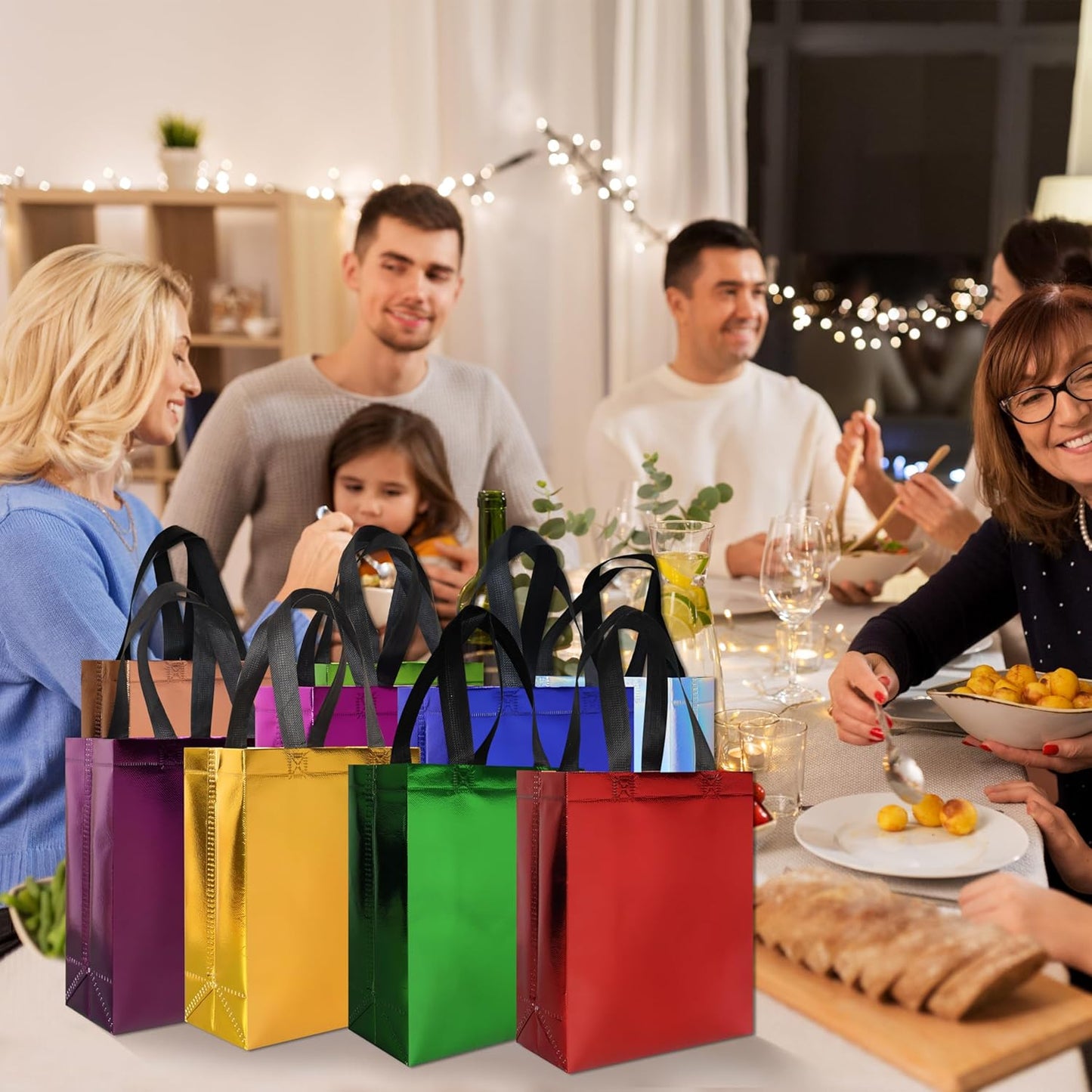 cabzymx 18 Pcs Multicolor Small Gift Bags Bulk, 8 x 3.9 x 9.8 In Glossy Non-woven Party Bags, Reusable Goodie Bags with Sturdy Base for Birthday, Wedding, Party, Holiday- 9 Colors