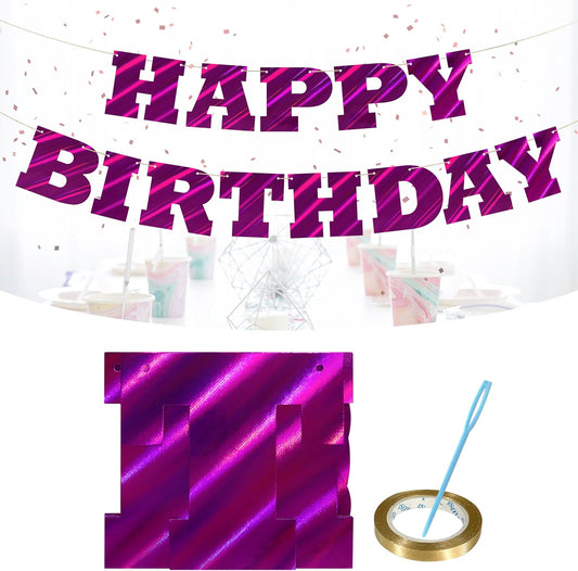 Pink Happy Birthday Letters Banner, Waterproof Nonwoven Birthday Party Signs Decorations for Men, Women, Kids Birthday Party Decor Backdrop- with 16.4 ft Strand