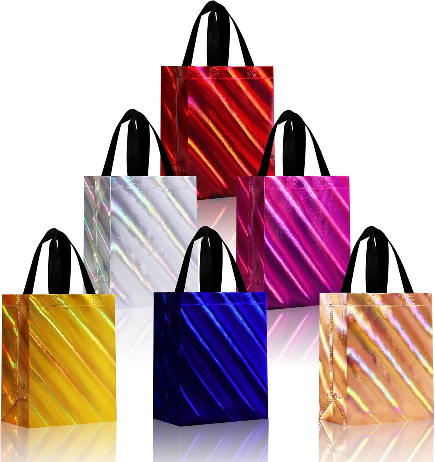 cabzymx 16 Pcs Small Holiday Gift Bags Bulk, Hot Pink Reusable Gift Bags with Twill Laser, Unique Non-woven Goodie Bags for Birthday, Wedding, Valentines, Parties, Easter- 8x3.9x9.8 In