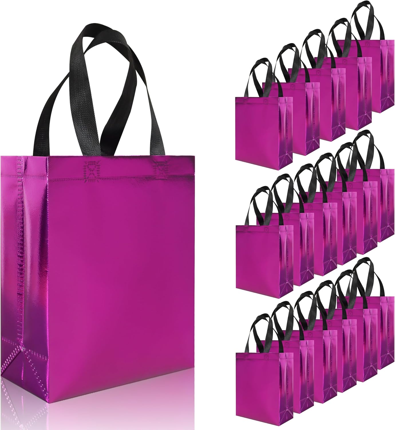 cabzymx 18 Pcs Multicolor Small Gift Bags Bulk, 8 x 3.9 x 9.8 In Glossy Non-woven Party Bags, Reusable Goodie Bags with Sturdy Base for Birthday, Wedding, Party, Holiday- 9 Colors
