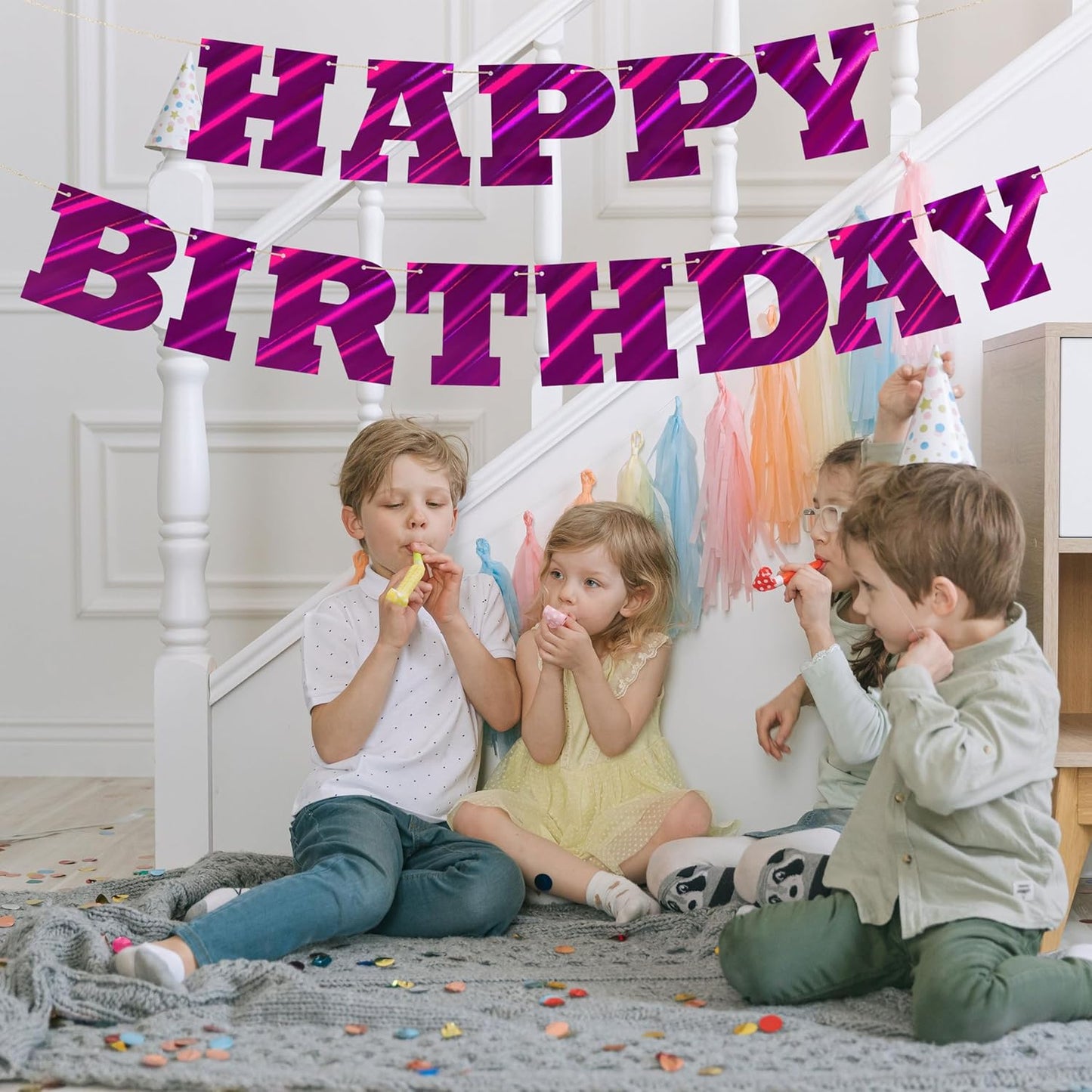 Pink Happy Birthday Letters Banner, Waterproof Nonwoven Birthday Party Signs Decorations for Men, Women, Kids Birthday Party Decor Backdrop- with 16.4 ft Strand