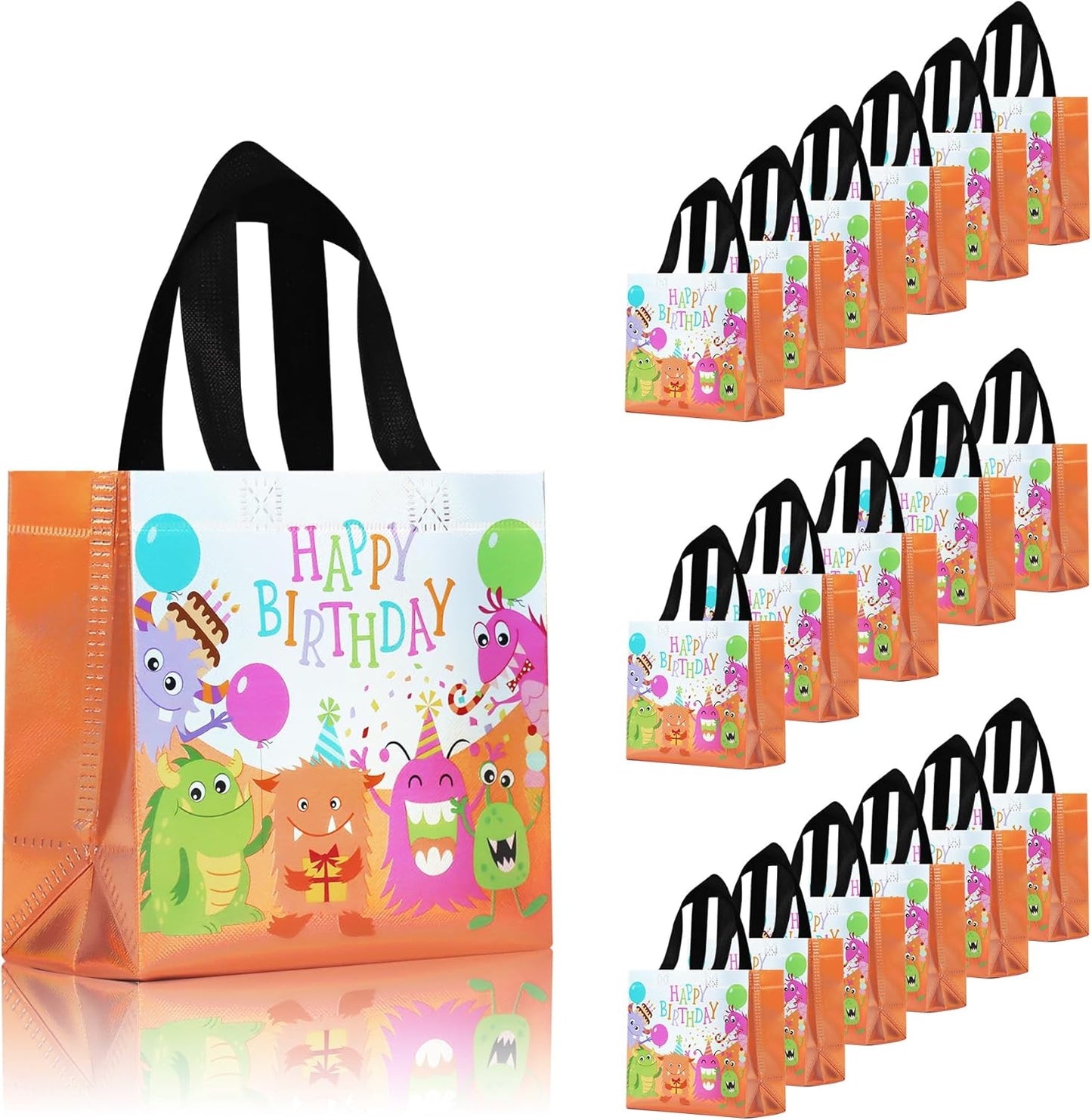 cabzymx Small Pink Birthday Gift Bags with Handles, 18 Pcs Cartoon Pattern Happy Birthday Party Bags Bulk for Girls, Boys