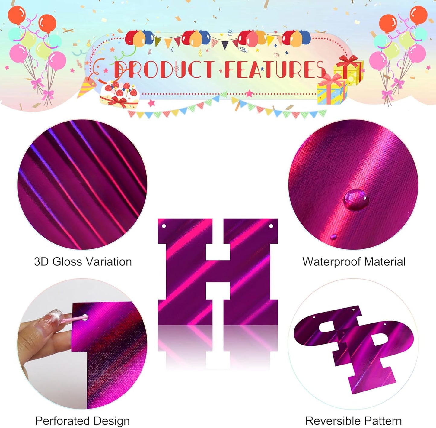 Pink Happy Birthday Letters Banner, Waterproof Nonwoven Birthday Party Signs Decorations for Men, Women, Kids Birthday Party Decor Backdrop- with 16.4 ft Strand