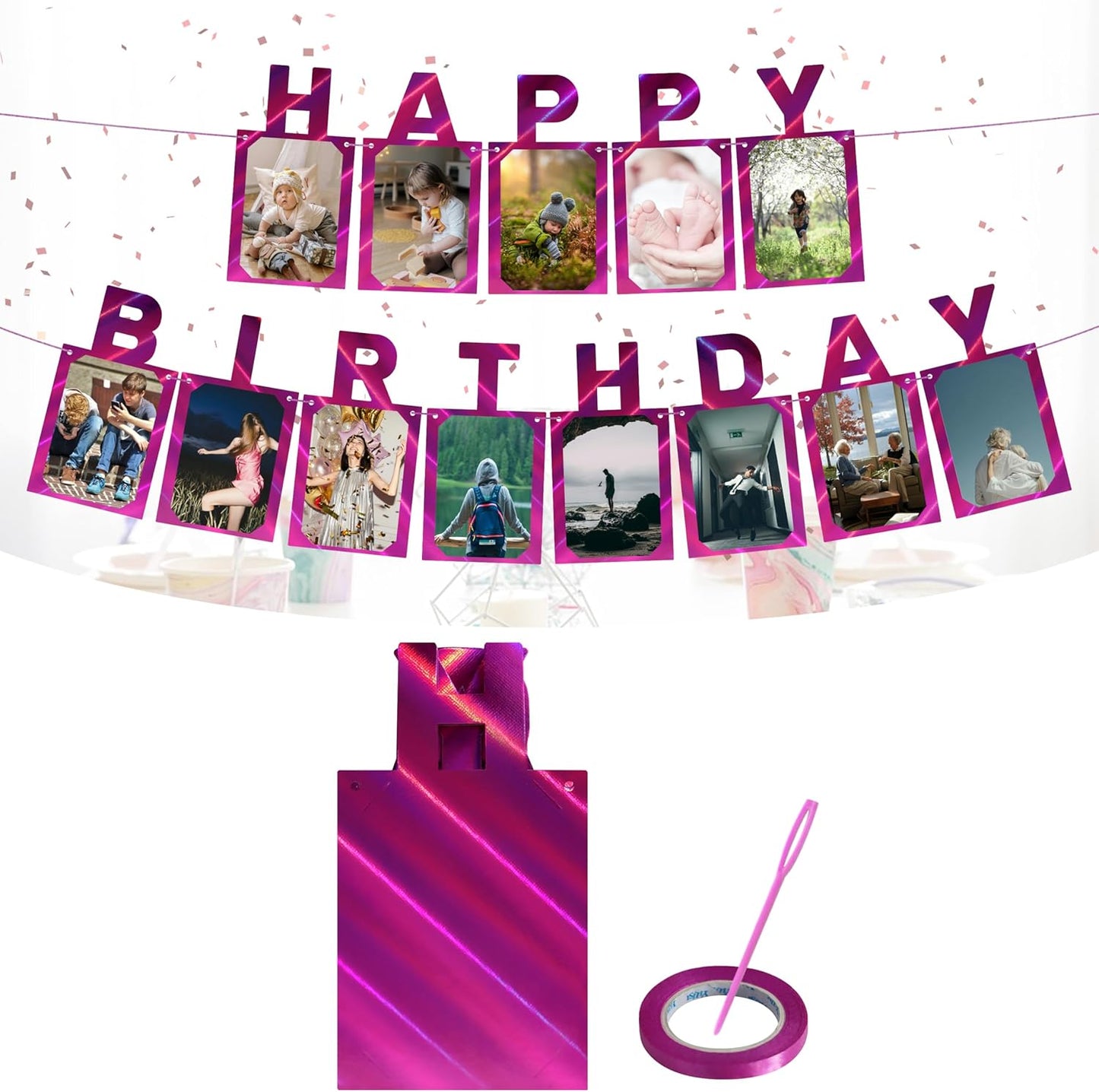 Pink Happy Birthday Letters Banner, Waterproof Nonwoven Birthday Party Signs Decorations for Men, Women, Kids Birthday Party Decor Backdrop- with 16.4 ft Strand