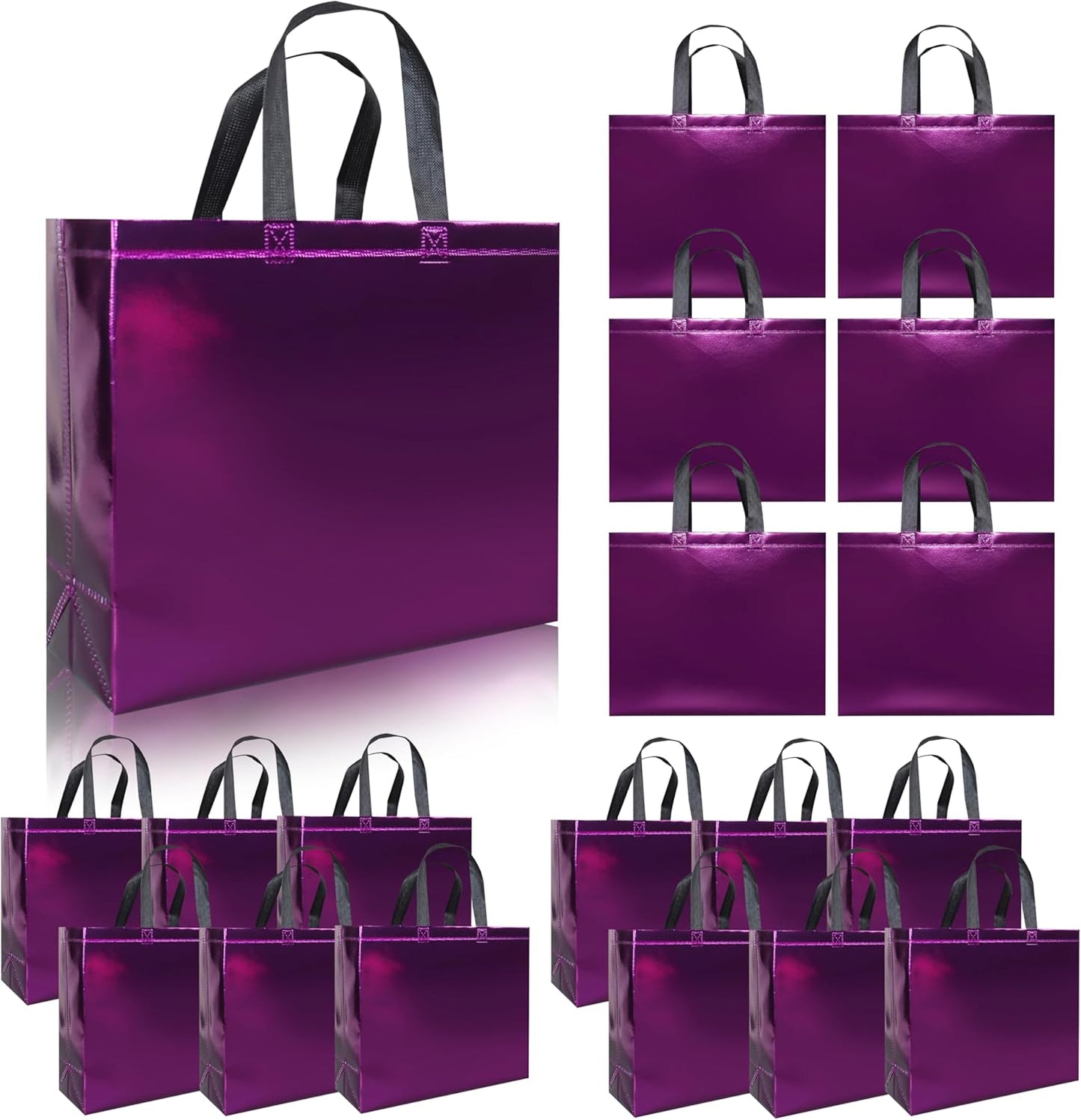 15 Pcs Glossy Red Reusable Gift Bags with Handle, 12.6 x 4.7 x 11 In Christmas Gift Bags with Sturdy Base, Non-woven Holiday Gift Bags Bulk for Xmas, Birthday, Wedding, Party