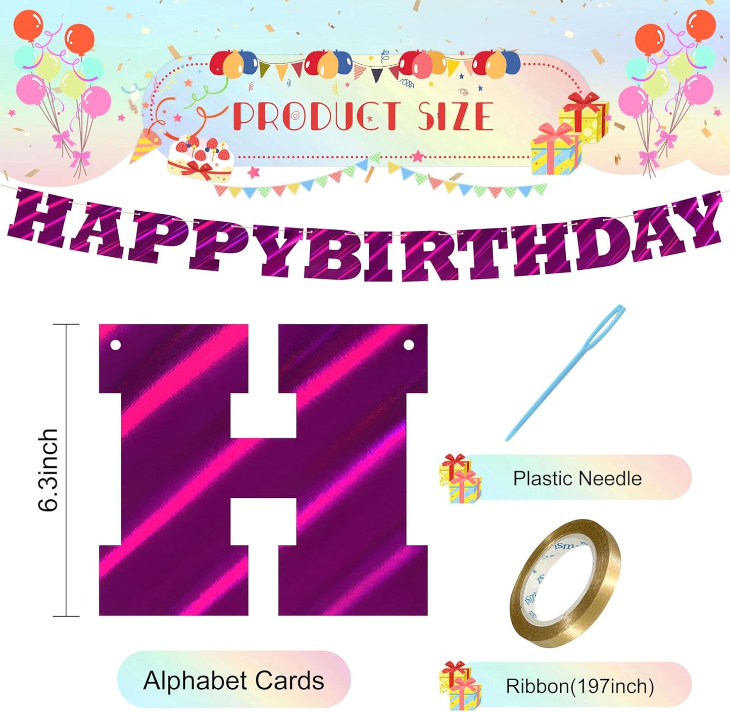 Pink Happy Birthday Letters Banner, Waterproof Nonwoven Birthday Party Signs Decorations for Men, Women, Kids Birthday Party Decor Backdrop- with 16.4 ft Strand