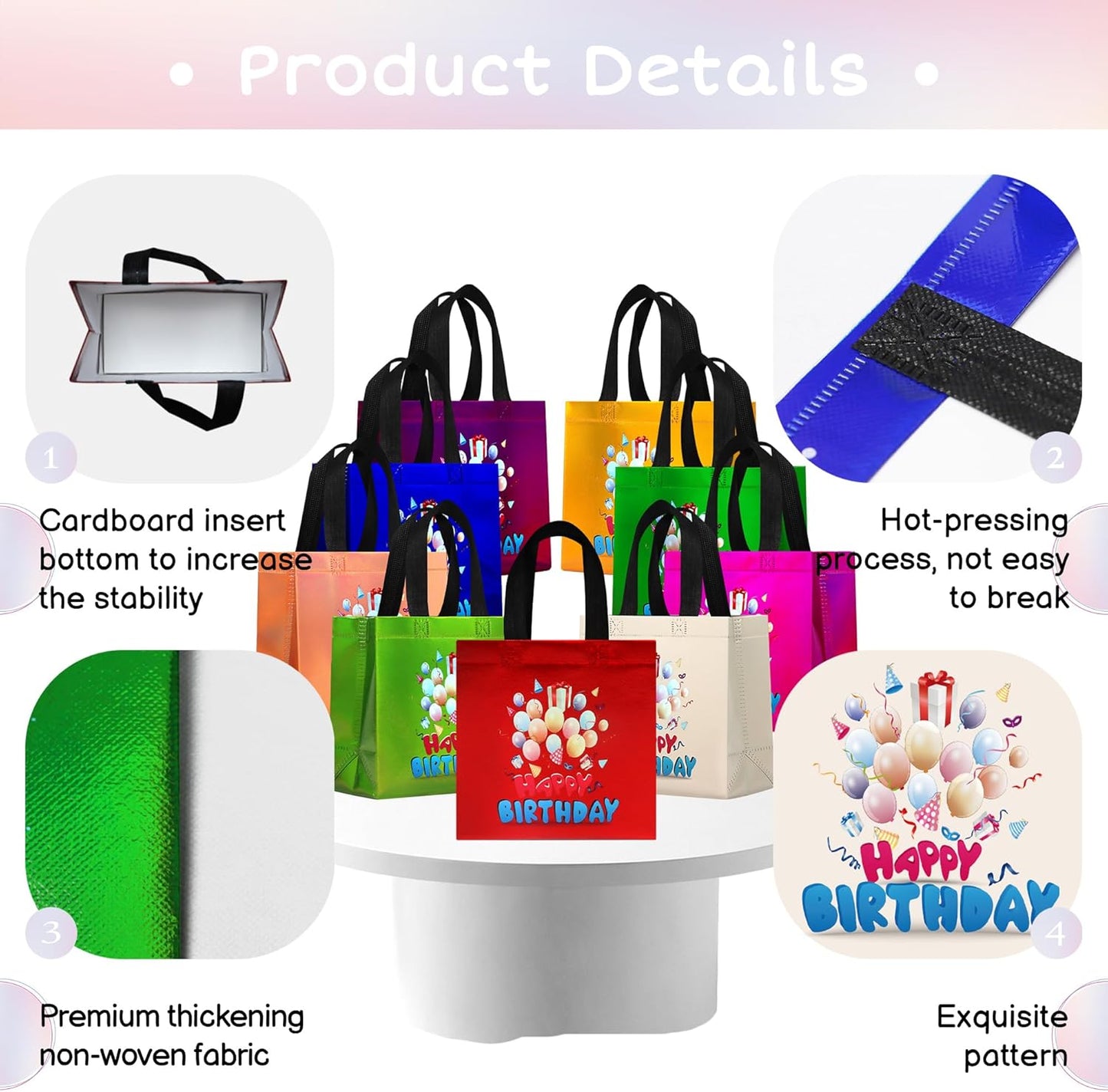 cabzymx Small Birthday Gift Bags with 9 colors, 18 Pcs Balloons Pattern Happy Birthday Party Bags with Bases for Girls, Boys-Multicolor