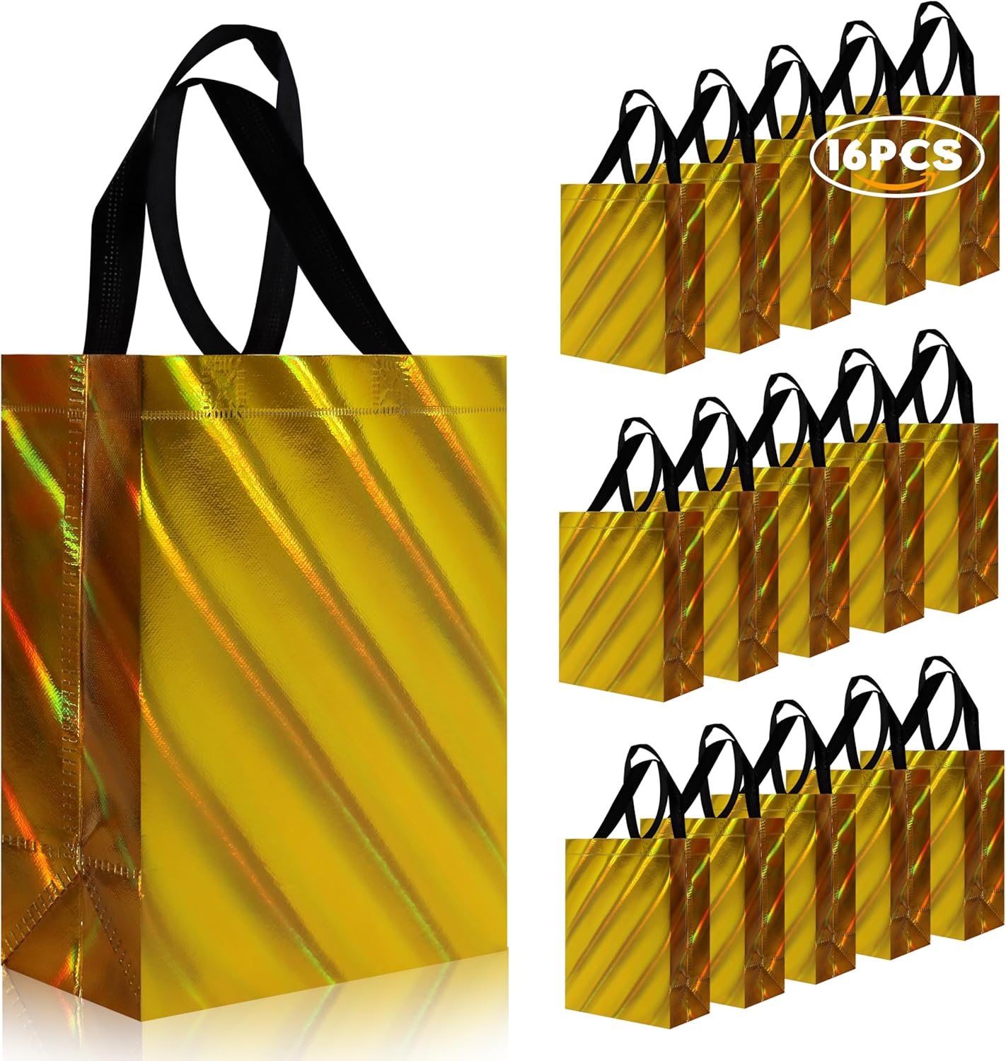 cabzymx 16 Pcs Small Holiday Gift Bags Bulk, Hot Pink Reusable Gift Bags with Twill Laser, Unique Non-woven Goodie Bags for Birthday, Wedding, Valentines, Parties, Easter- 8x3.9x9.8 In