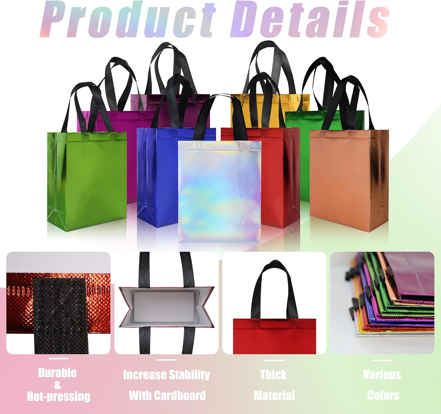 cabzymx 18 Pcs Multicolor Small Gift Bags Bulk, 8 x 3.9 x 9.8 In Glossy Non-woven Party Bags, Reusable Goodie Bags with Sturdy Base for Birthday, Wedding, Party, Holiday- 9 Colors