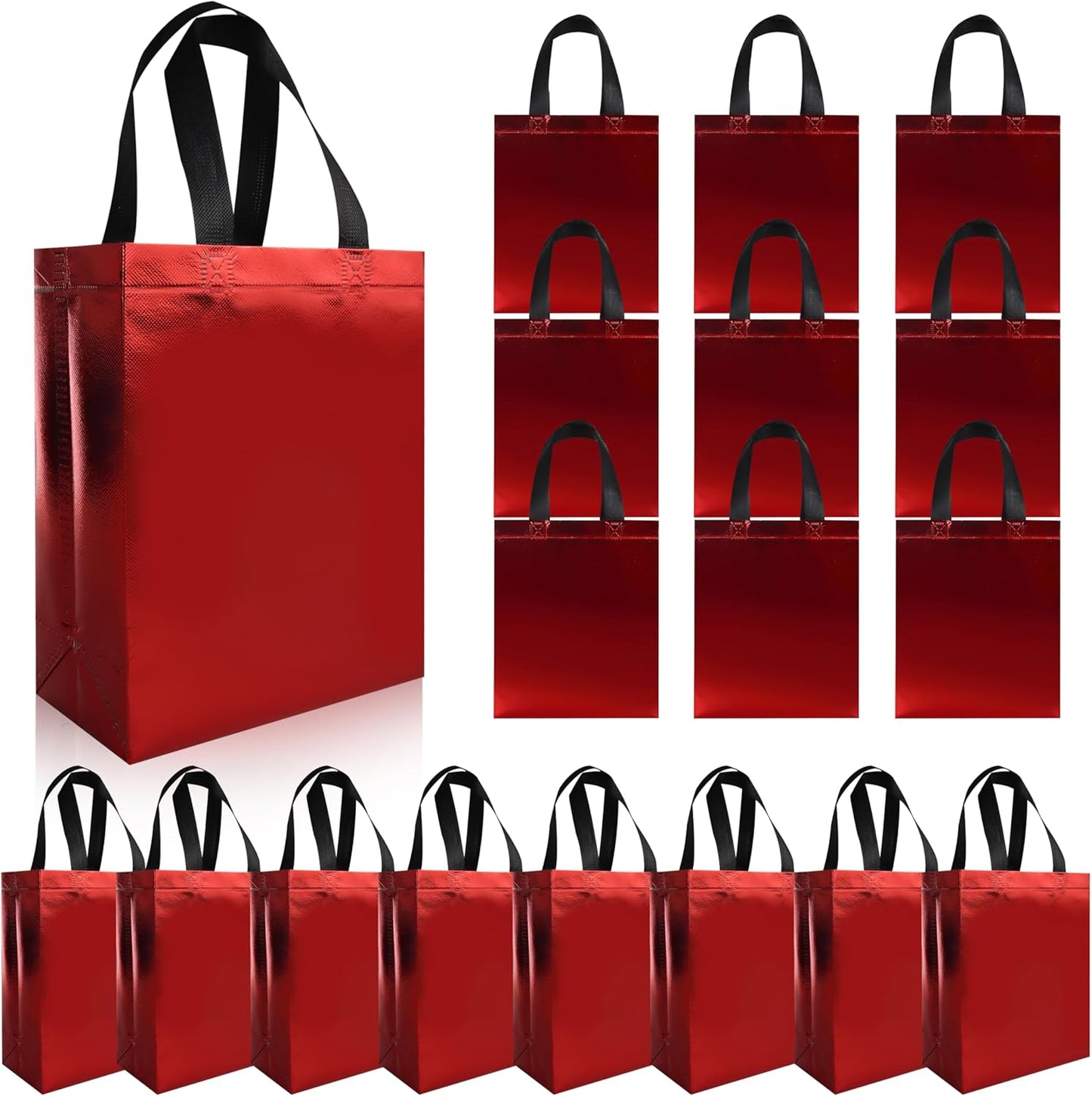 cabzymx 18 Pcs Multicolor Small Gift Bags Bulk, 8 x 3.9 x 9.8 In Glossy Non-woven Party Bags, Reusable Goodie Bags with Sturdy Base for Birthday, Wedding, Party, Holiday- 9 Colors