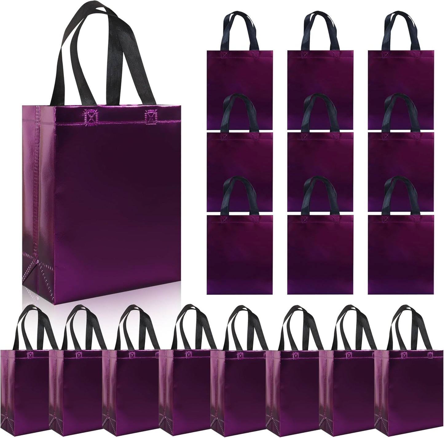cabzymx 18 Pcs Multicolor Small Gift Bags Bulk, 8 x 3.9 x 9.8 In Glossy Non-woven Party Bags, Reusable Goodie Bags with Sturdy Base for Birthday, Wedding, Party, Holiday- 9 Colors