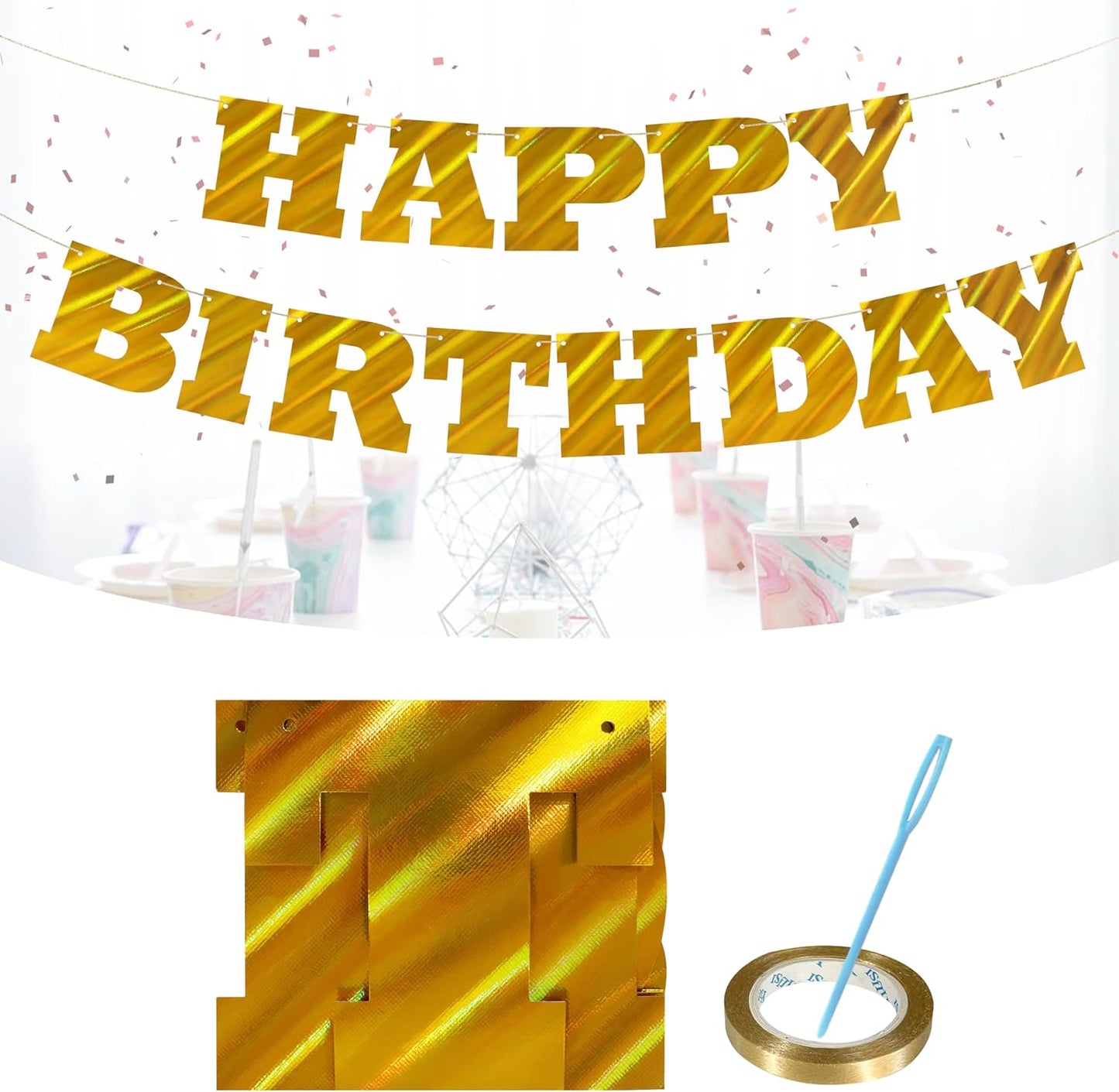 Pink Happy Birthday Letters Banner, Waterproof Nonwoven Birthday Party Signs Decorations for Men, Women, Kids Birthday Party Decor Backdrop- with 16.4 ft Strand