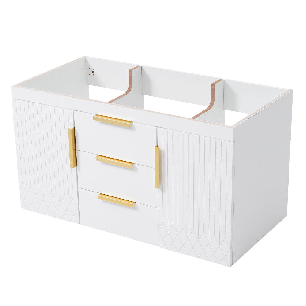 36'' Wall Mounted Bathroom Vanity with Resin Sink, Floating Bathroom Storage Cabinet with 2 Drawers, Solid Wood Bathroom Cabinet