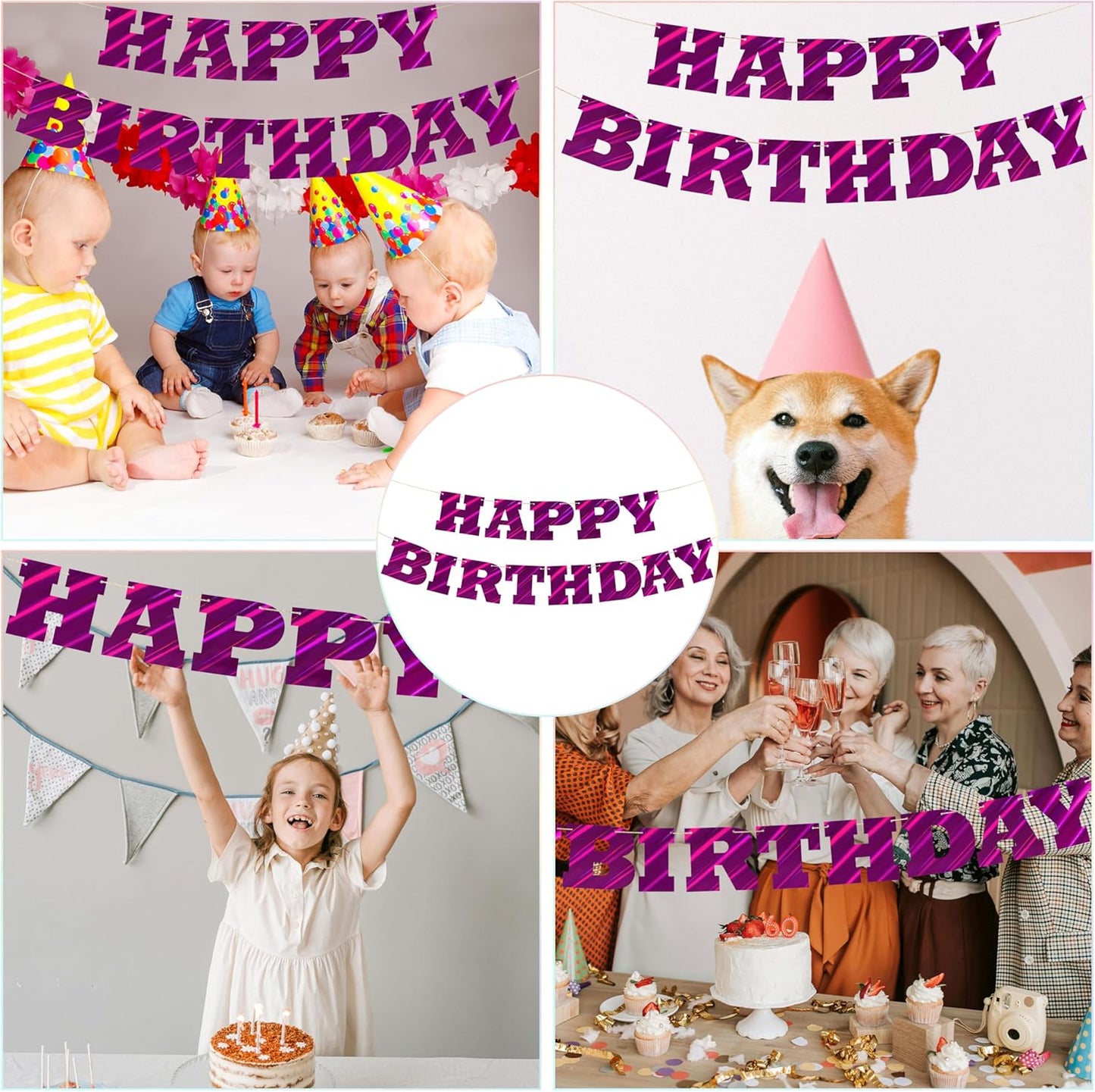 Pink Happy Birthday Letters Banner, Waterproof Nonwoven Birthday Party Signs Decorations for Men, Women, Kids Birthday Party Decor Backdrop- with 16.4 ft Strand