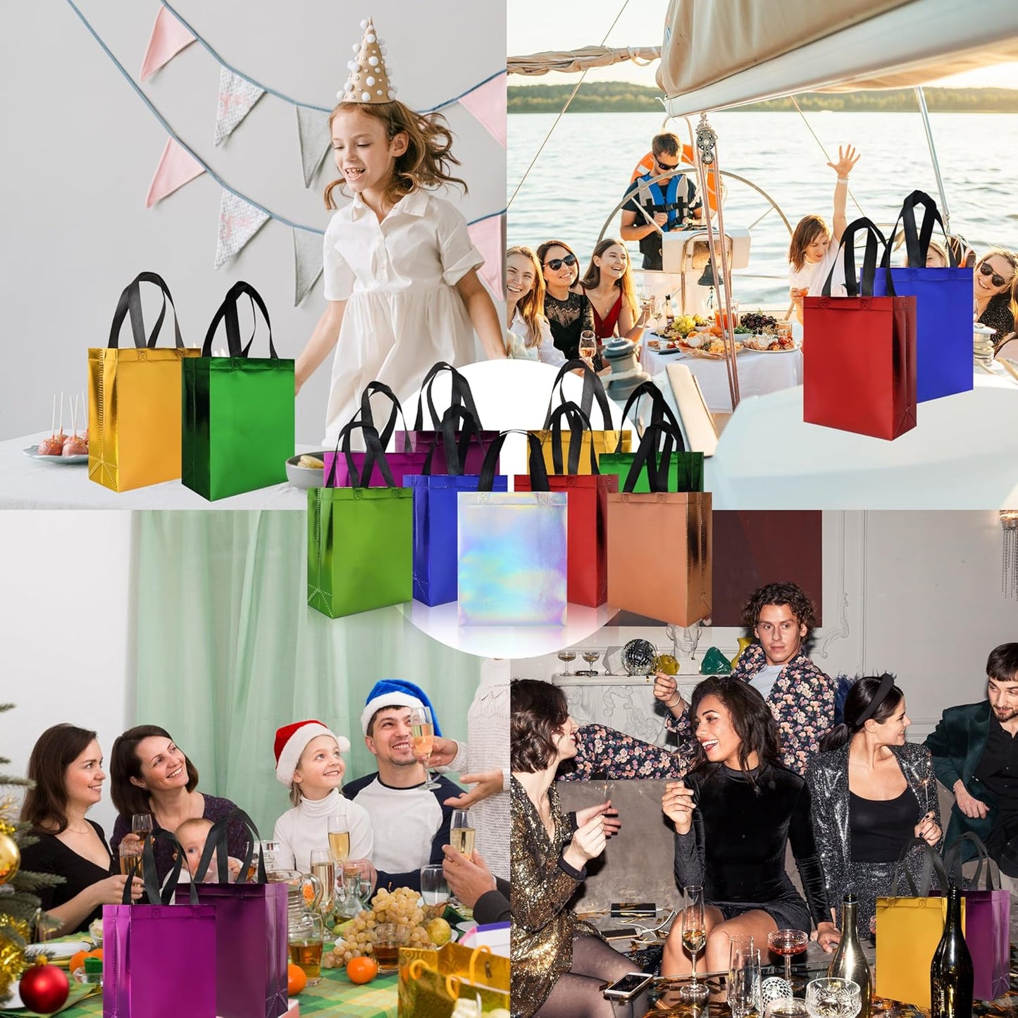 cabzymx 18 Pcs Multicolor Small Gift Bags Bulk, 8 x 3.9 x 9.8 In Glossy Non-woven Party Bags, Reusable Goodie Bags with Sturdy Base for Birthday, Wedding, Party, Holiday- 9 Colors
