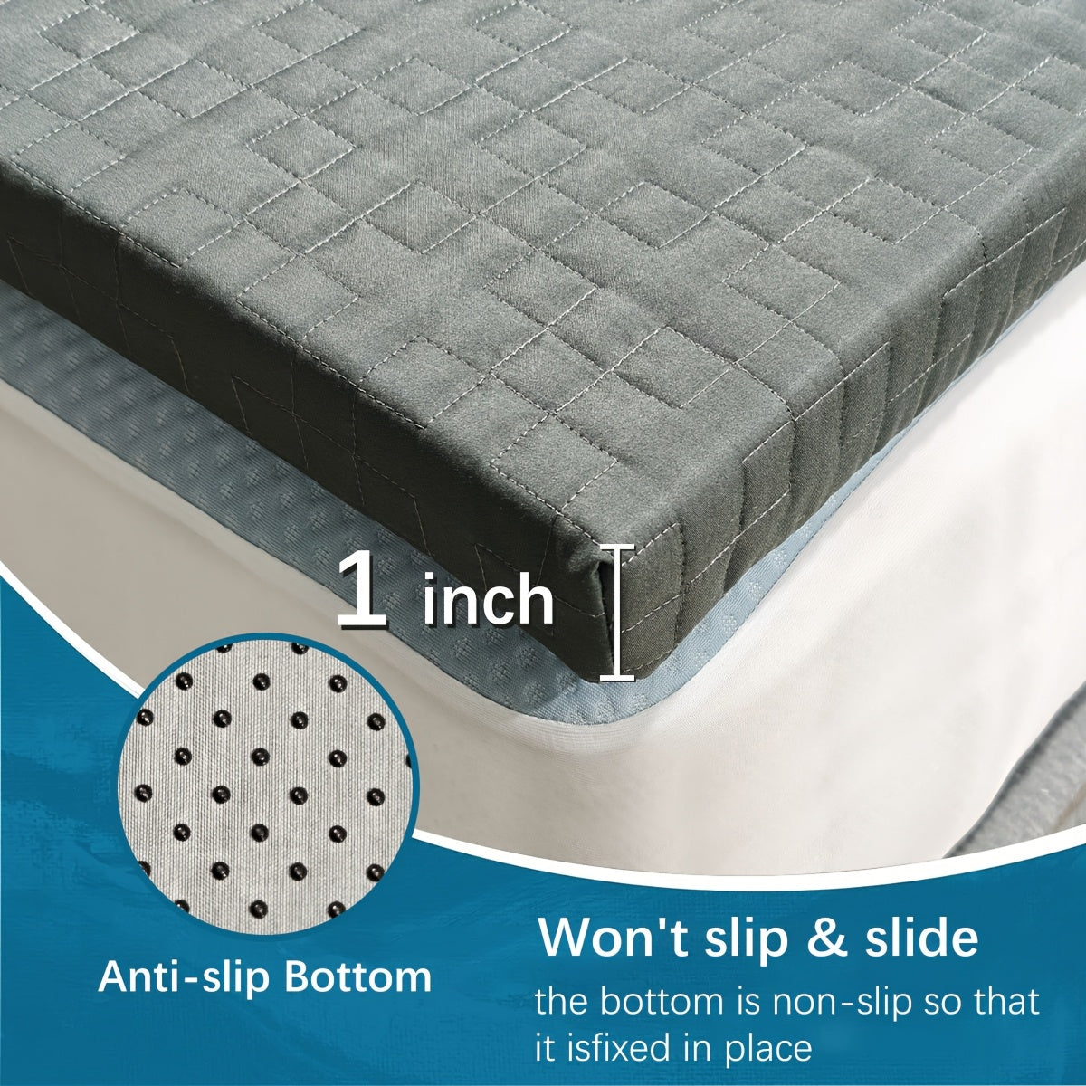Memory Foam Mattress Cover with Washable Removable Adhesive Fiber, Made of Bamboo, High Density Cooling Gel Injected into Mattress Pad, Ventilated Mattress Cover