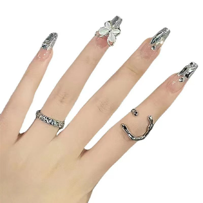 Press On Nails, Acrylic Handmade Stick on Nails, 24pcs 3D Butterfly False Nails Long Coffin Shaped Elegant French Ballet Luxury Design Fake Nails for Women Girls on Wedding Parties
