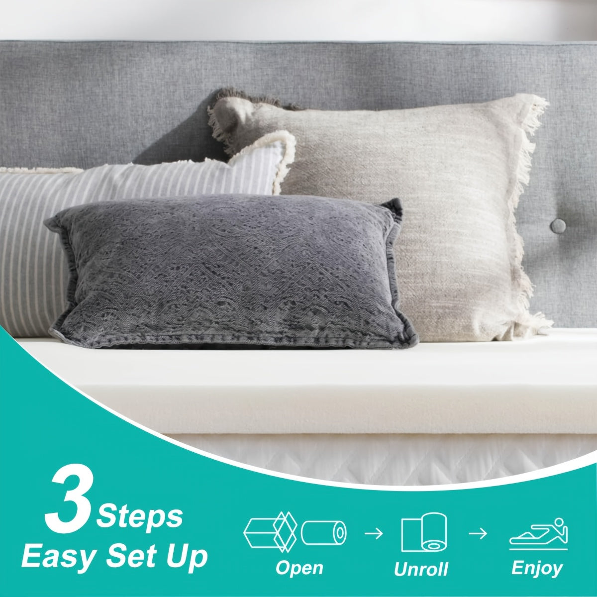 [High-Density Foam for Body Support] High-Density Foam Mattress Topper for Body Support and Pressure Relief, Breathable Non-Slip Cover, Soft Removable Bed Pad with Zipper Closure