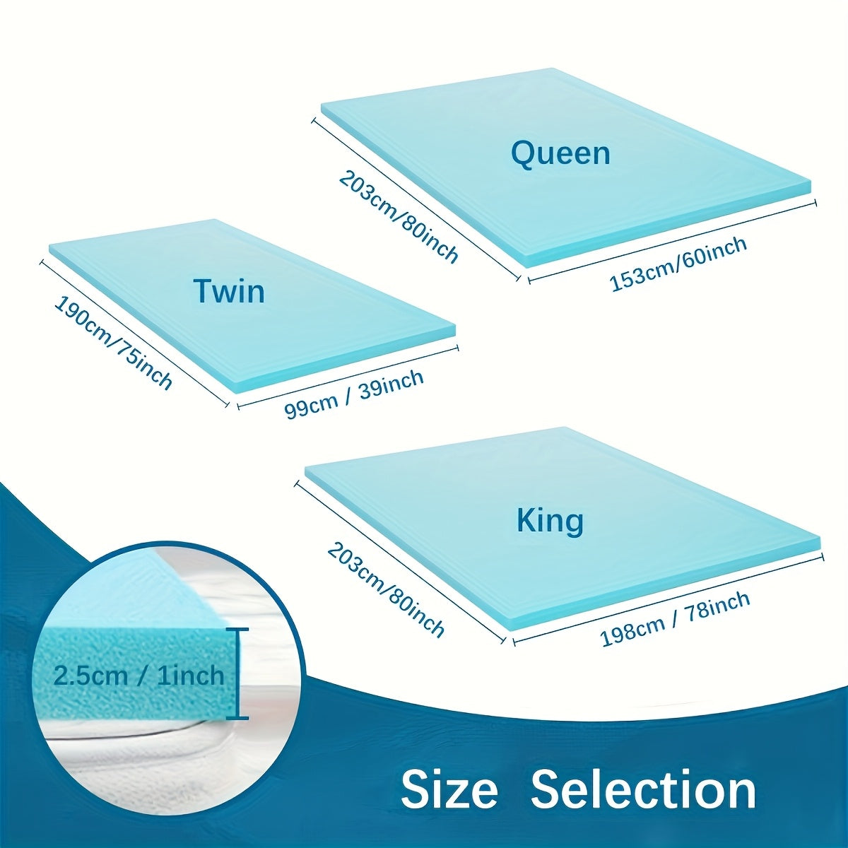 Dual Layer Hybrid Memory Foam Mattress Topper with Washable Removable Cover, High Density Ventilated Bed Pad for Enhanced Sleep Comfort, Zippered Light Blue Polyester