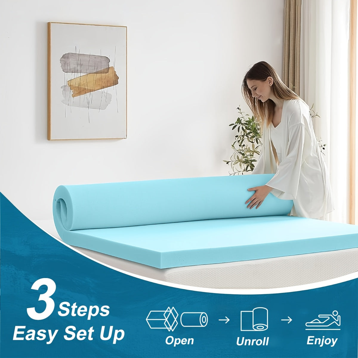 Memory Foam Mattress Cover with Washable Removable Adhesive Fiber, Made of Bamboo, High Density Cooling Gel Injected into Mattress Pad, Ventilated Mattress Cover