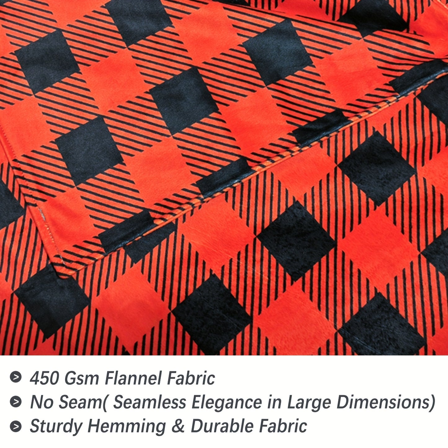 Extra Large Oversized Throw Blanket - 120x120 Inch, Double-Sided Gingham Print in Black & Red, Soft & Warm Non-Shedding Milky Plush Flannel, 450GSM Thick - Ideal for Bedroom, Sofa, Couch, Travel, Camping - Family Size, Camping Essential|Gingham Pattern Bl