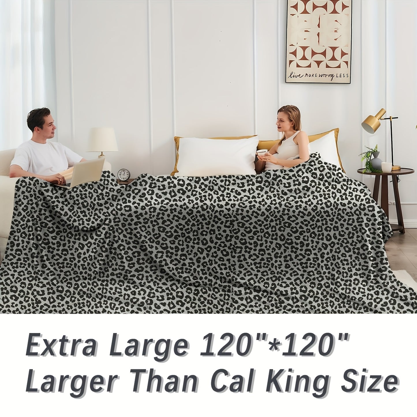 Super Oversized 120x120 Inch King Flannel Blanket - Dual-Sided Leopard Print, Soft & Cozy 450GSM Thick Wool, Machine Washable, Extra Large 10'x10' Winter Blanket for Bed, Sofa, Couch, Travel & Camping, California Huge Family Blanket