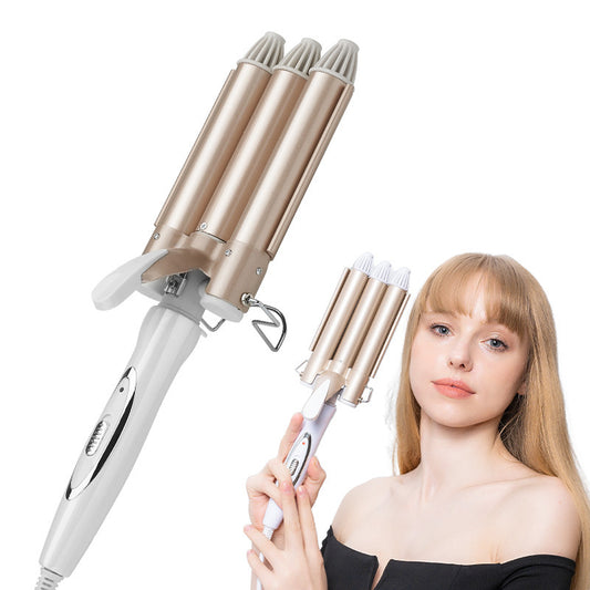 Hair Curler 3 Barrel Hair Waver Curling Iron Hair Curling Wand with Adjustable Temperature, Big Wave Tourmaline Ceramic Hair Crimpers Tongs with Hand Gloves 25mm